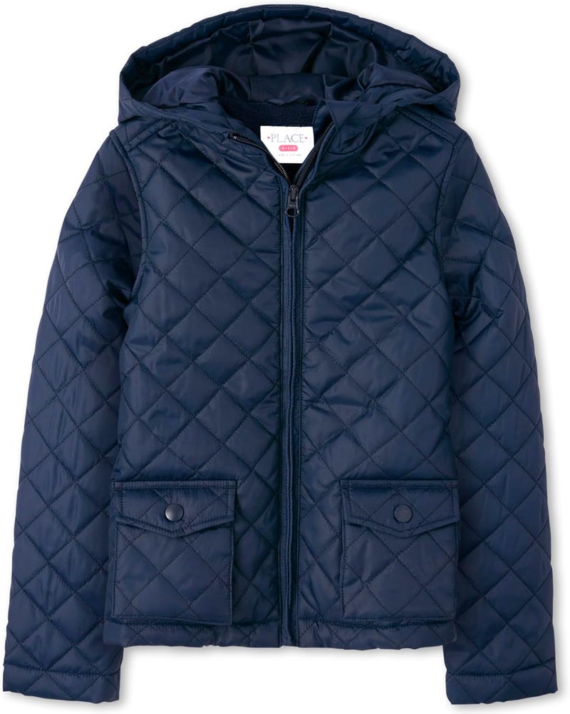 girls Zip Up Quilted Hooded Jacket
